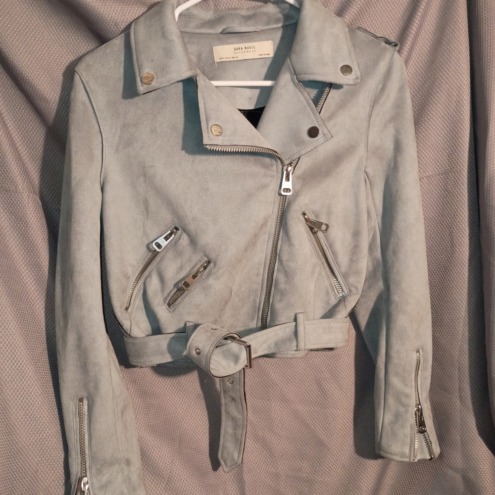 Zara Women's Soft Gray Leather Jacket